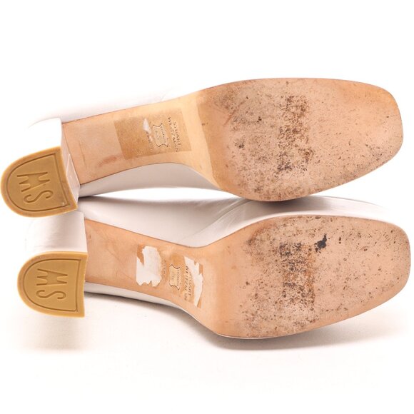 Stuart Weitzman Sky-High Tassel Heels Leather Platforms Women 6 White/Silver - Picture 13 of 16